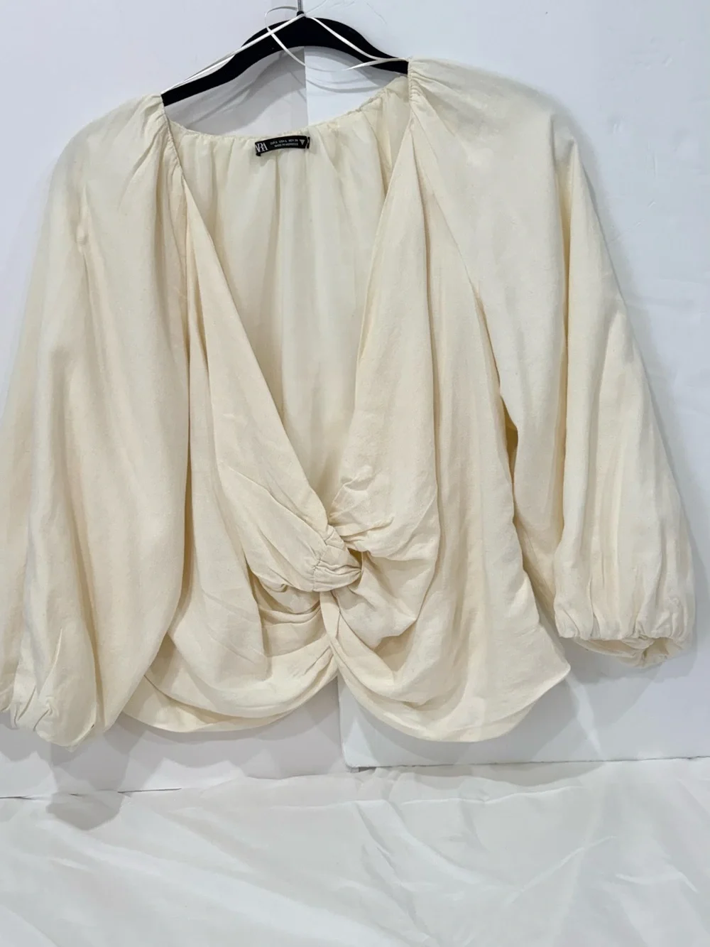 Zara Cream Twist-Front V-Neck Blouse size L